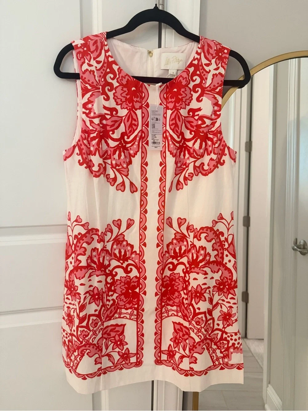 Lilly Pulitzer White Romper with Coral-Pink Floral Scroll Print